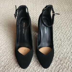 Marc Fisher Black Pointed Toe Ankle Strap Heels